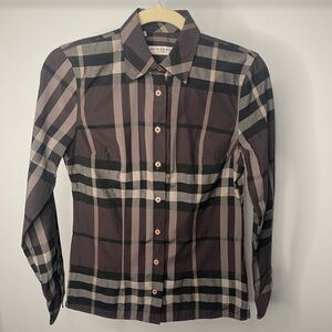 BURBERRY Woman Nova Check Shirt Small Classic Plaid Checkered Brown and Beige